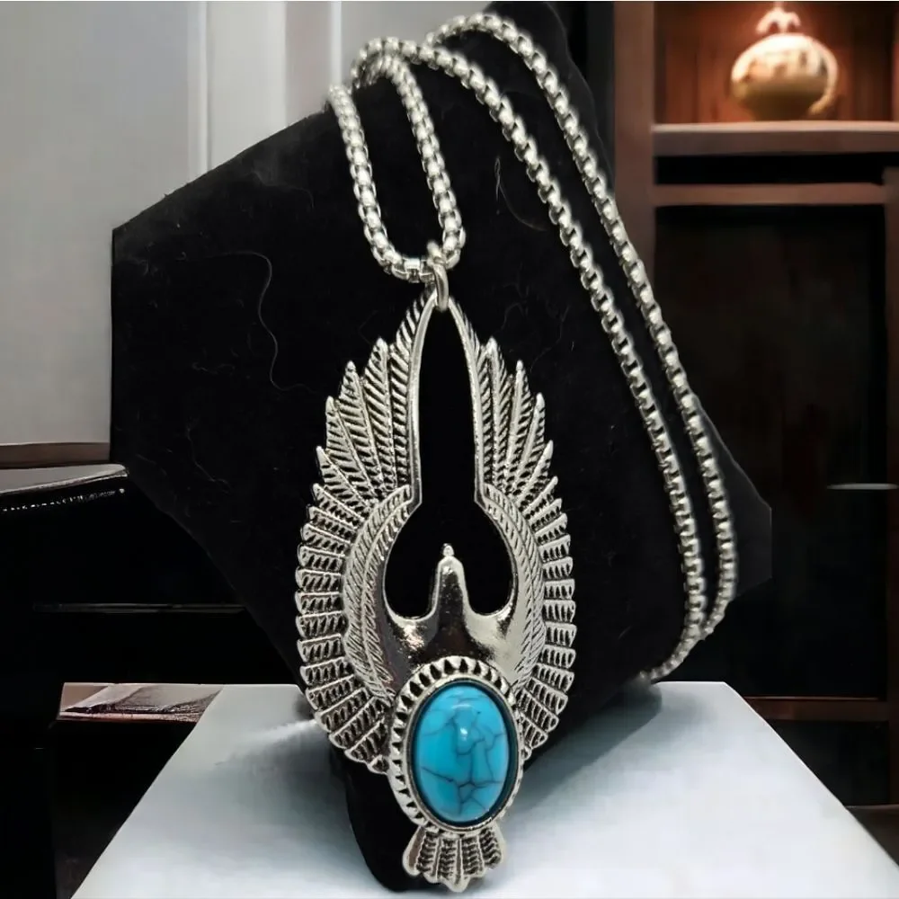 Eagle Wing Turquoise Necklace Thunderbird Western Tribal Stainless Steel Pendant